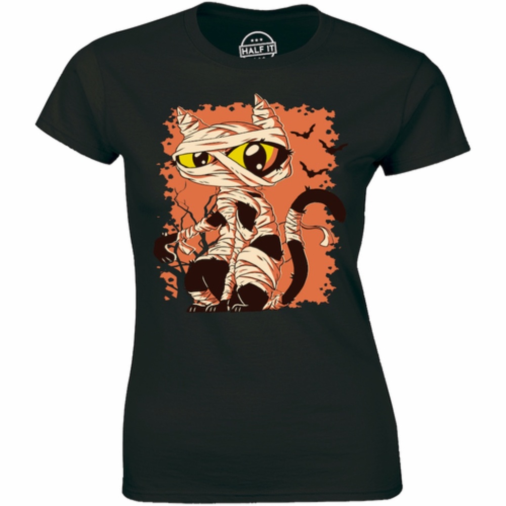 Goth Mummy Cat Gothic Halloween Horror Tee T-shirt